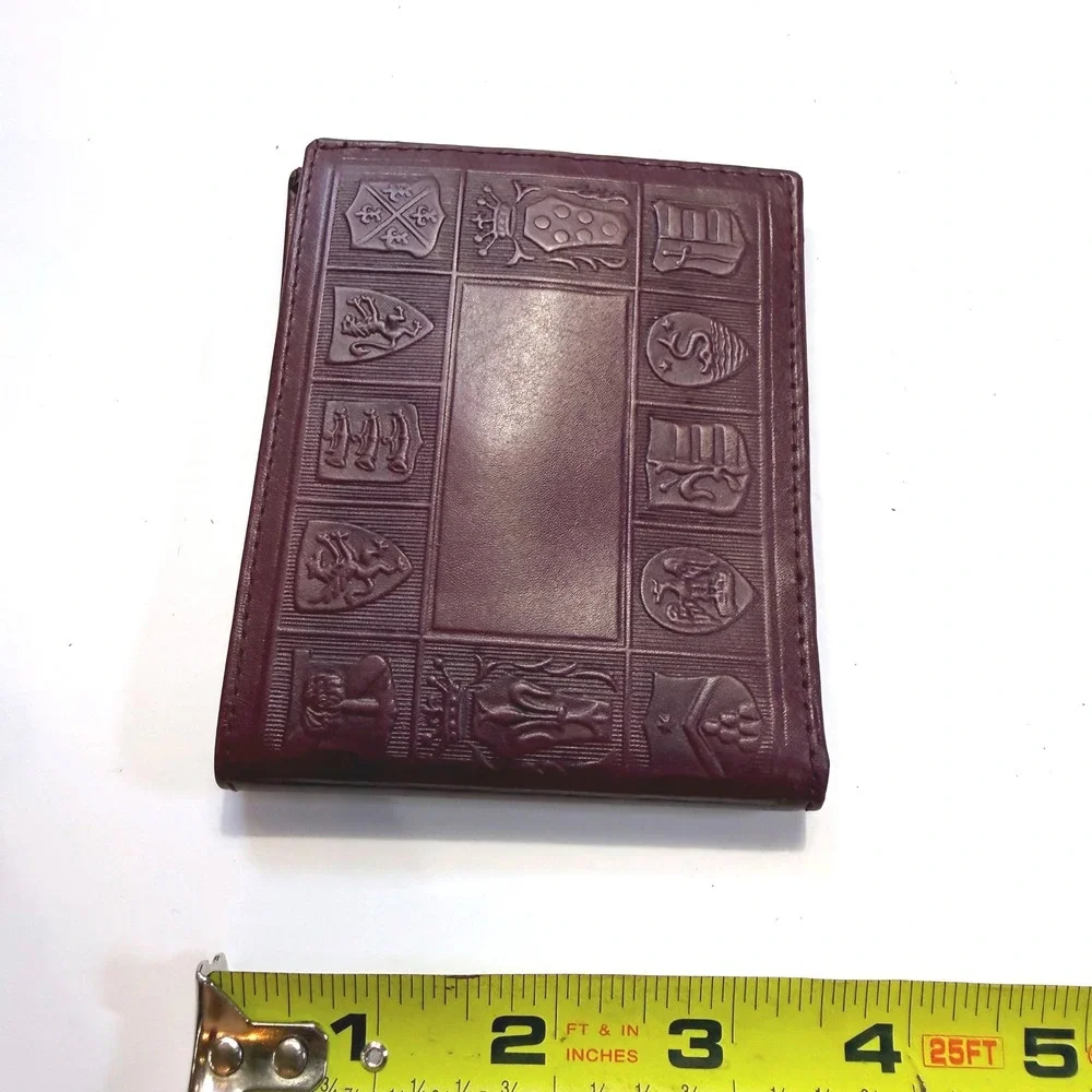 Scuola del Cuoio Firenze Italian Leather Bifold Wallet Burgundy Heraldic Crest